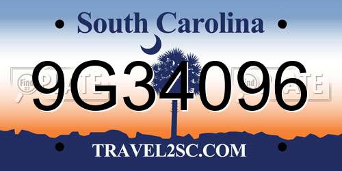 9G34096 South Carolina License Plate