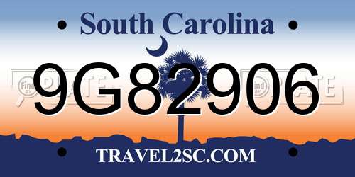 9G82906 South Carolina License Plate