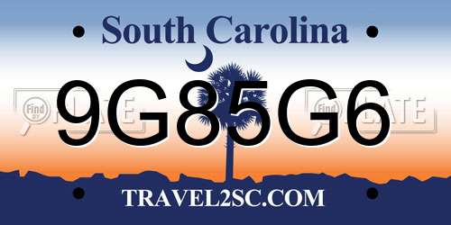 9G85G6 South Carolina License Plate
