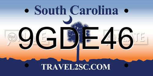 9GDE46 South Carolina License Plate