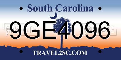 9GE4096 South Carolina License Plate