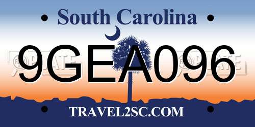 9GEA096 South Carolina License Plate