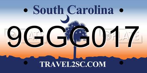 9GGG017 South Carolina License Plate