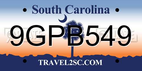 9GPB549 South Carolina License Plate