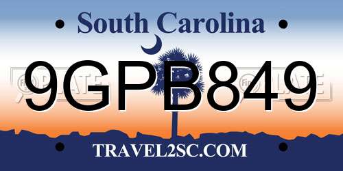 9GPB849 South Carolina License Plate