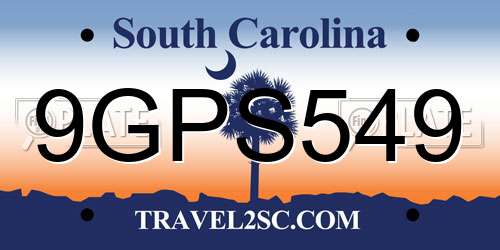 9GPS549 South Carolina License Plate
