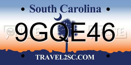 9GQE46 South Carolina License Plate