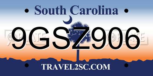 9GSZ906 South Carolina License Plate