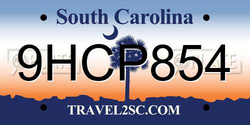 9HCP854 South Carolina License Plate
