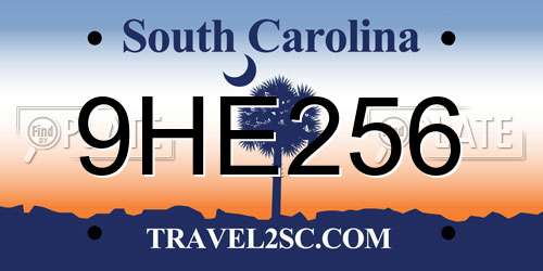 9HE256 South Carolina License Plate