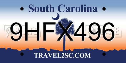 9HFX496 South Carolina License Plate