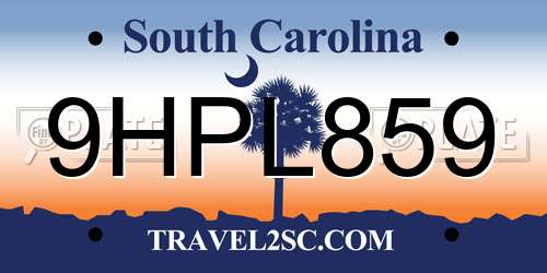 9HPL859 South Carolina License Plate