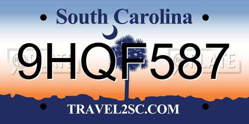 9HQF587 South Carolina License Plate