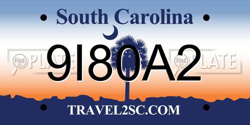 9I80A2 South Carolina License Plate