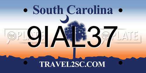 9IAL37 South Carolina License Plate