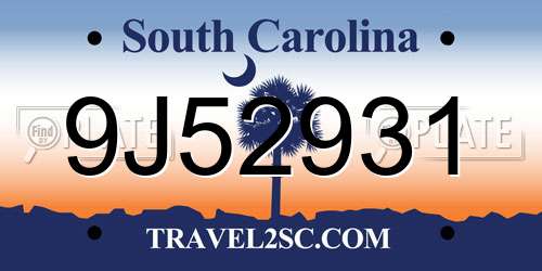 9J52931 South Carolina License Plate
