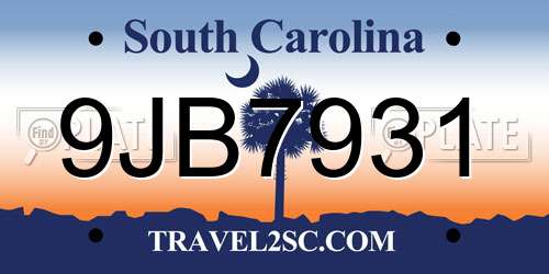 9JB7931 South Carolina License Plate