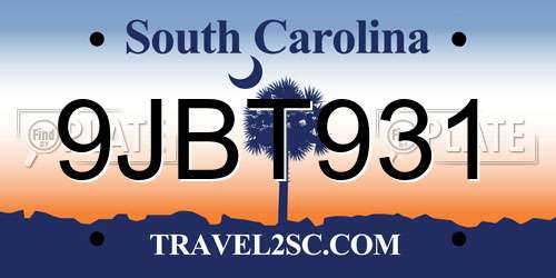 9JBT931 South Carolina License Plate