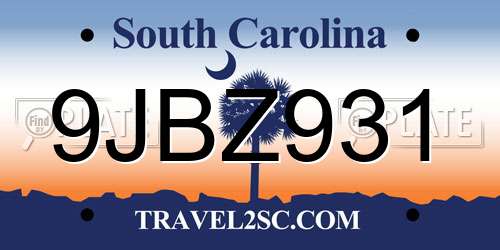 9JBZ931 South Carolina License Plate