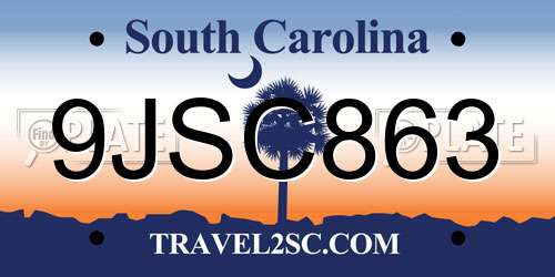 9JSC863 South Carolina License Plate
