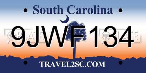 9JWF134 South Carolina License Plate