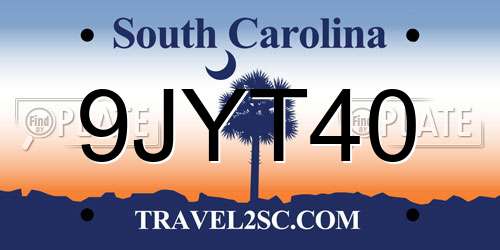 9JYT40 South Carolina License Plate