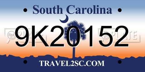 9K20152 South Carolina License Plate