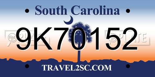 9K70152 South Carolina License Plate