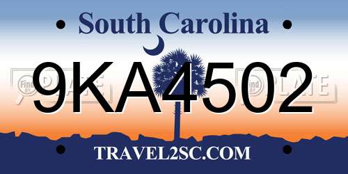 9KA4502 South Carolina License Plate