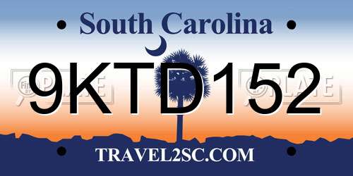 9KTD152 South Carolina License Plate