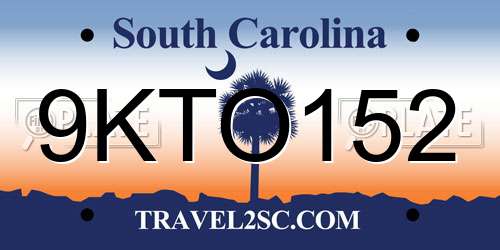 9KTO152 South Carolina License Plate