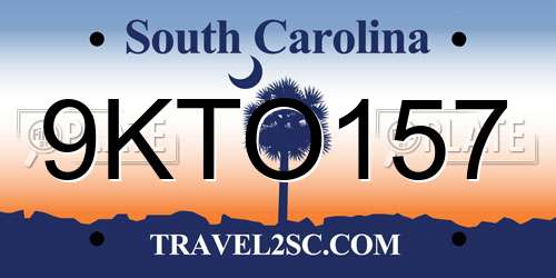 9KTO157 South Carolina License Plate