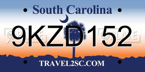 9KZD152 South Carolina License Plate