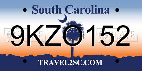 9KZO152 South Carolina License Plate