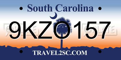 9KZO157 South Carolina License Plate
