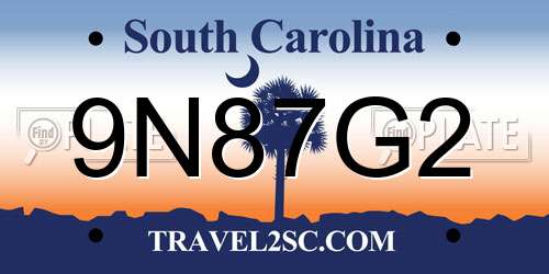 9N87G2 South Carolina License Plate