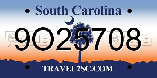 9O25708 South Carolina License Plate