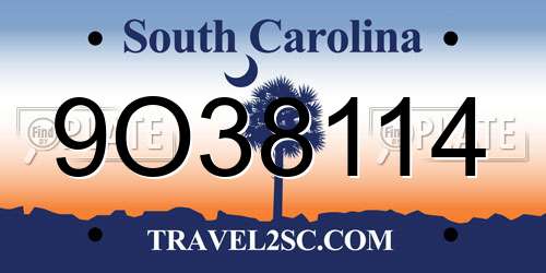 9O38114 South Carolina License Plate