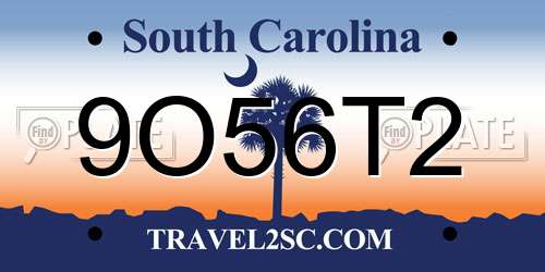 9O56T2 South Carolina License Plate