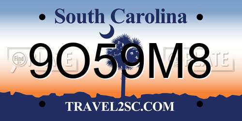 9O59M8 South Carolina License Plate