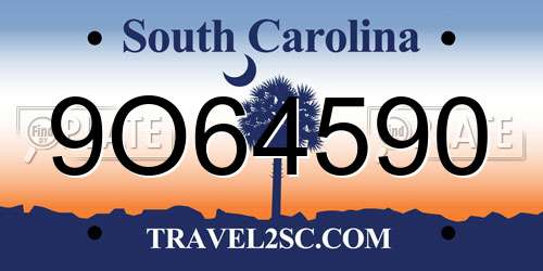 9O64590 South Carolina License Plate