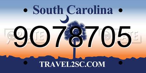 9O78705 South Carolina License Plate