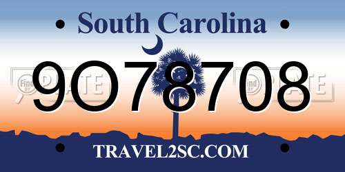 9O78708 South Carolina License Plate