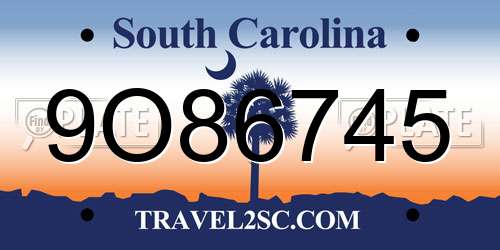 9O86745 South Carolina License Plate
