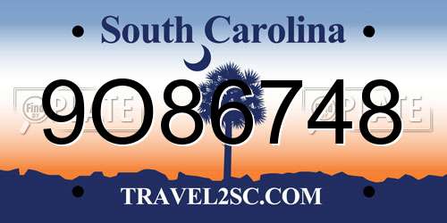 9O86748 South Carolina License Plate