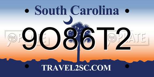 9O86T2 South Carolina License Plate
