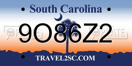 9O86Z2 South Carolina License Plate
