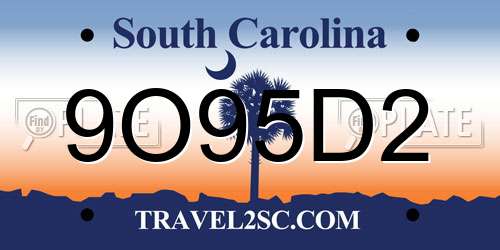 9O95D2 South Carolina License Plate