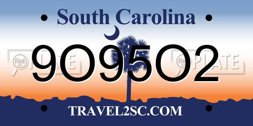 9O95O2 South Carolina License Plate