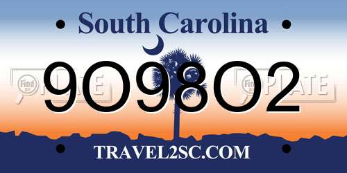 9O98O2 South Carolina License Plate
